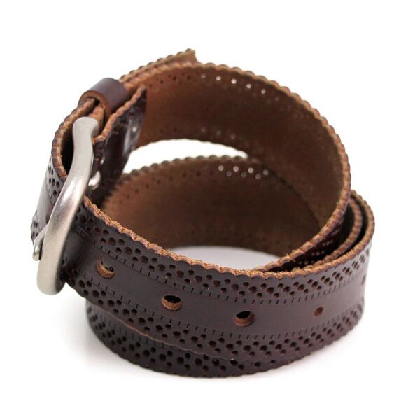 PERFORATION CUT OUT BROWN GENUINE LEATHER 1.5"Wd CASUAL WOMEN'S BELT Sz L (F20 - Picture 3 of 11